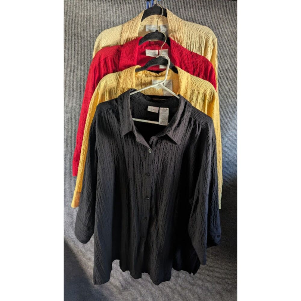 White Stag 4pc Blouse Bundle 22/24W Crinkle Button Shirt Plus Size Lot